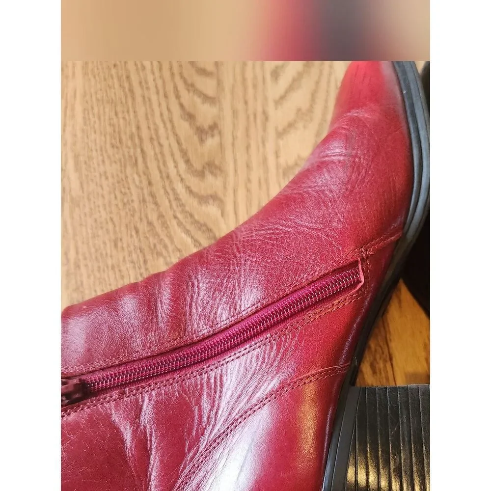 AJ Valenci Women's Red Leather Side-Zip Ankle Boots Round Toe
